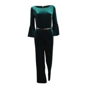 Calvin Klein Plus Size Belted Velvet Jumpsuit in green size 2